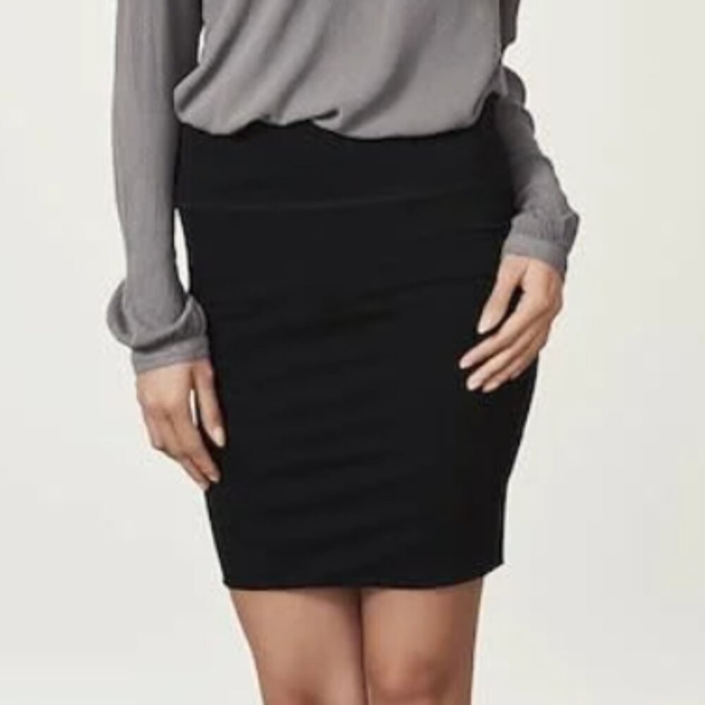 Kaffe Large Black Double Layer Cotton Jersey Penny Pencil Skirt Scandi Minimal